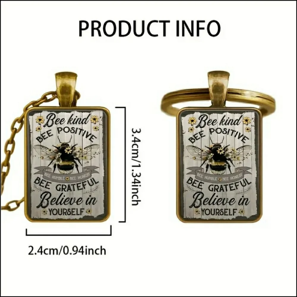 Gold 'Bee Kind' 'Bee-Positive' 'BELIEVE IN YOURSELF' Key Chain